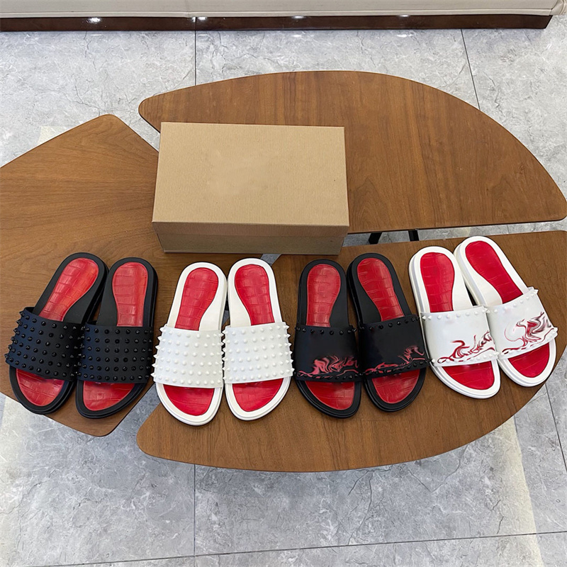 

2021 Designer Red Bottom Slippers Men Women Sandals Studs Rivet Flip Flop Summer Beach Slipper Outdoor Non-slip Leather Sandal With box, 11