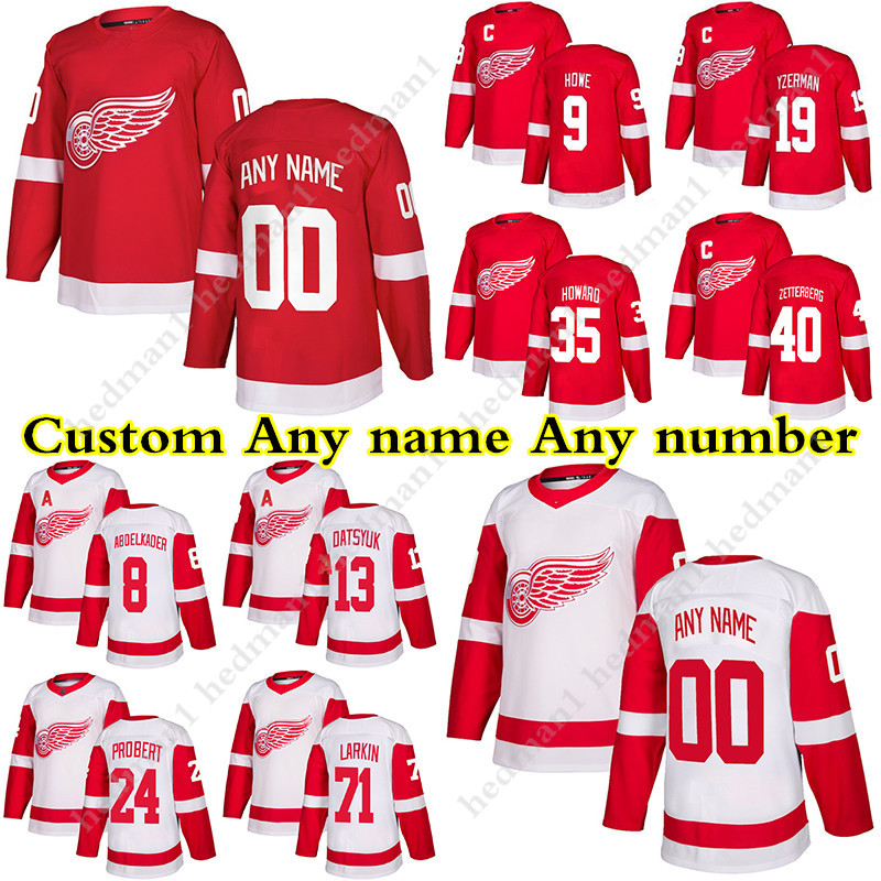 

Custom Detroit Red Wings hockey jerseys 19 Steve Yzerman 71 Dylan Larkin 24 Bob Probert 13 Pavel Datsyuk any number and name, White