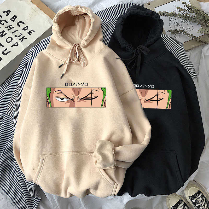 

Roronoa Zoro Print Hoodies Men One Piece Anime Sweatshirts Hooded 2021 New Brand Man Woman Fleece Warm Hooded Pockets Streetwear H0909, White