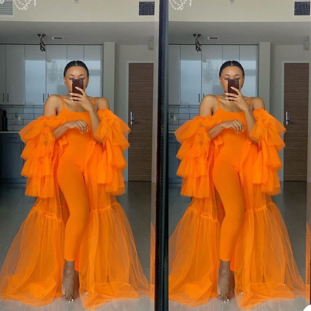

Fashion Pregnant Sleepwear Orange Women Dress Sexy Photograph Off Shoulder Robes Tiered Ruffles Gown Bathrobe Sleep Nightdress