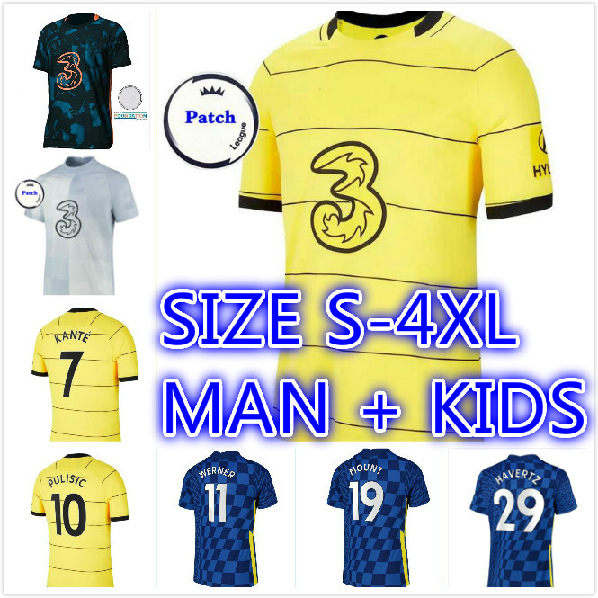 

size:S-4XL 21 22 CFC Soccer Jerseys 2021 2022 ABRAHAM MOUNT fourth HAVERTZ ZIYECH yellow away football shirt WERNER man kids kits HUDSON ODOI KANTE maillot, 21/22 kids size