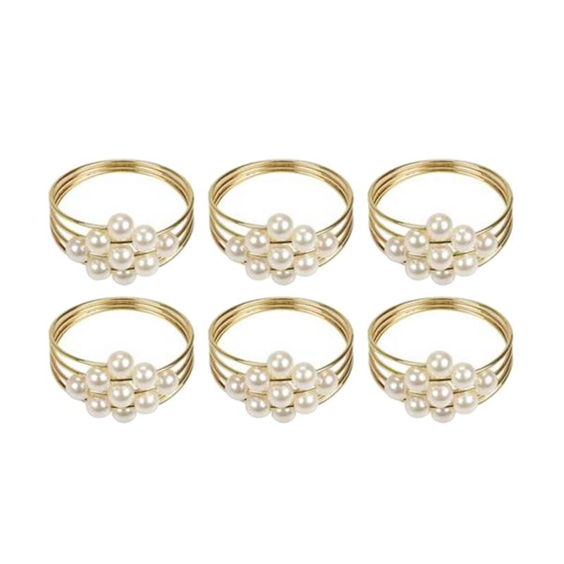 

Napkin Rings 6Pcs/Lot Buckle Pearl Wedding Ring El Home Holder Table Decorations