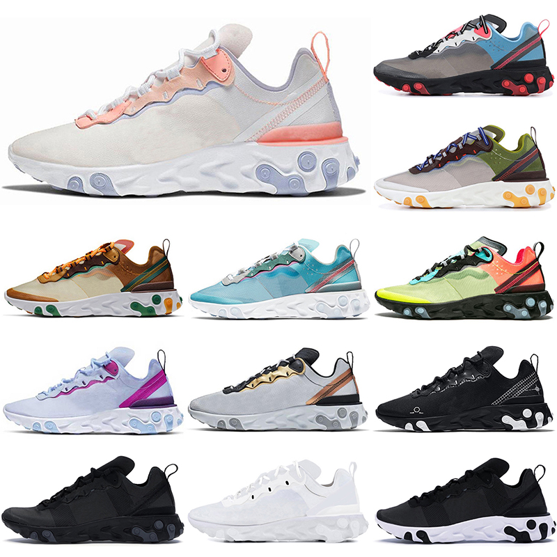 Chaussures de course 55 87 réacteur élément homme femme triple noir blanc anthracite gris foncé rouge rose pâle rose mousse orange peel royal tei