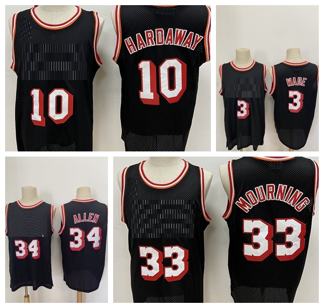 

Retro Mens Dwyane 3 Wade Tim 10 Hardaway Ray 34 Allen Alonzo 33 Mourning Miami retro basketball Jersey have patch, Black;red