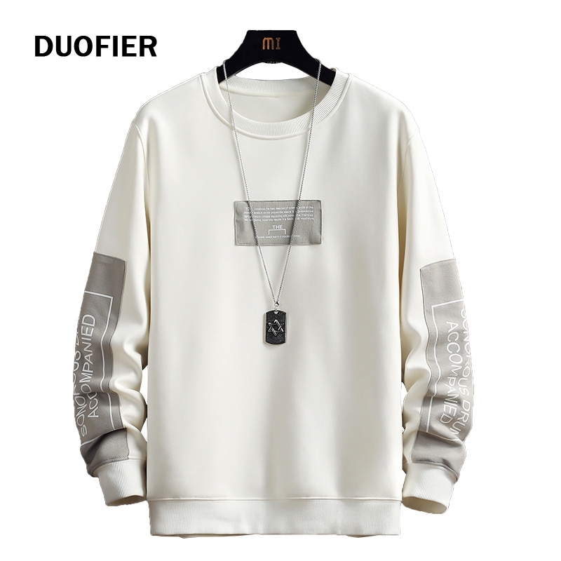 

Men's Long Sleeve Harajuku Sweatshirts Men Solid Splicing Casual Sweatshirt Mens Hoodie O-Neck Fashion Patchwork Male 210603, Jag1605white