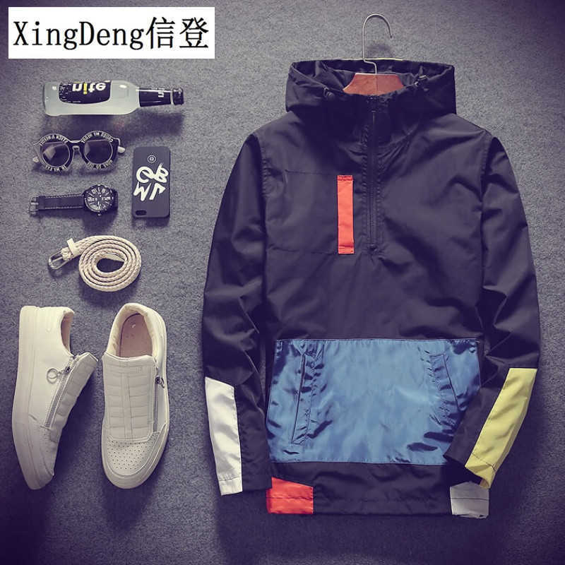 

XingDeng Casual Waterproof Hooded fashion Men's top Jackets Coats Men Outerwear Casual Brand Male Clothing Plus  X0621, Navy blue