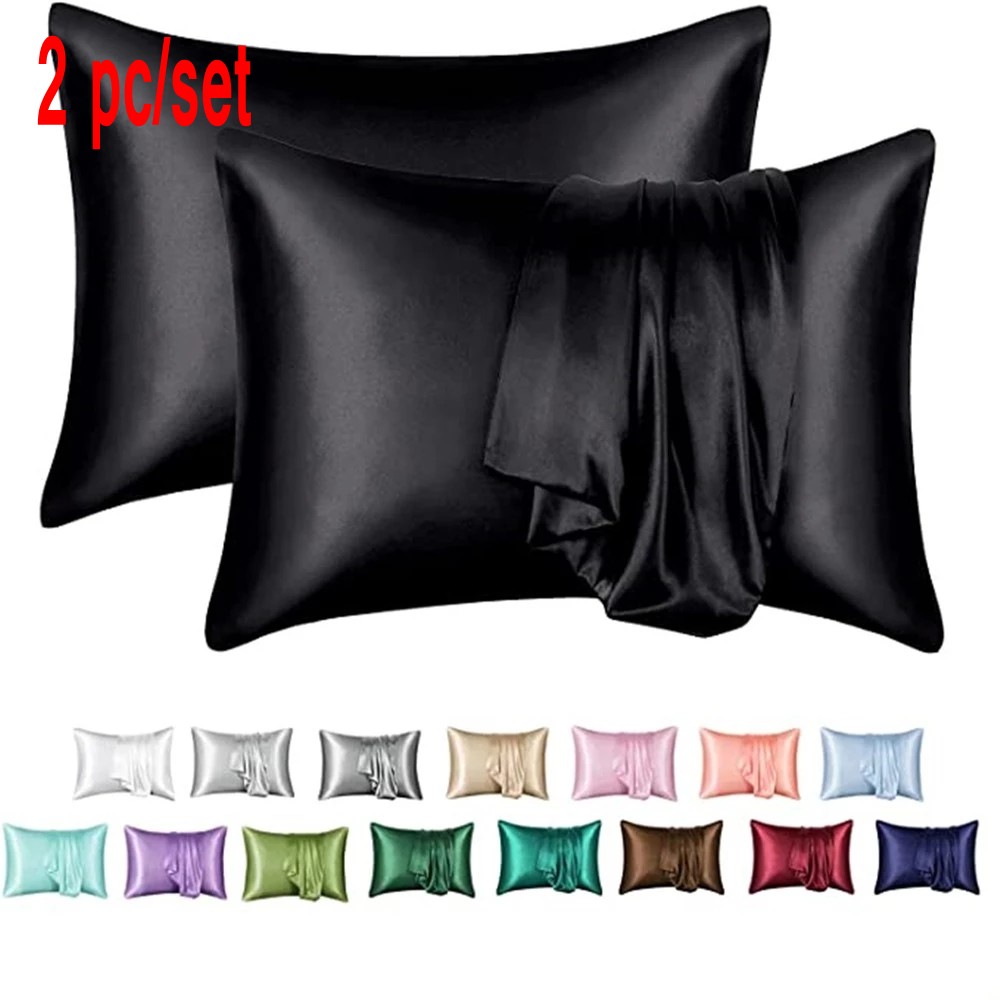 

2pc/Pack In Stock Satin Pillow Case for Hair and Skin Silk Slip Cooling Pillow Covers with Envelope Closure HK0001, Standard 20*26 in