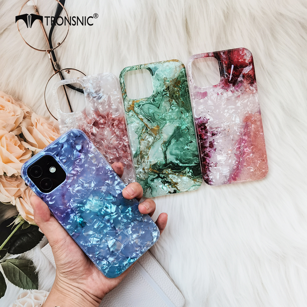 

Texture Marble Conch Phone Cases for iPhone 12 11 Pro XR Xs Max Soft Flowers Luxury Glossy Case 6s 7 8 Plus Cover
