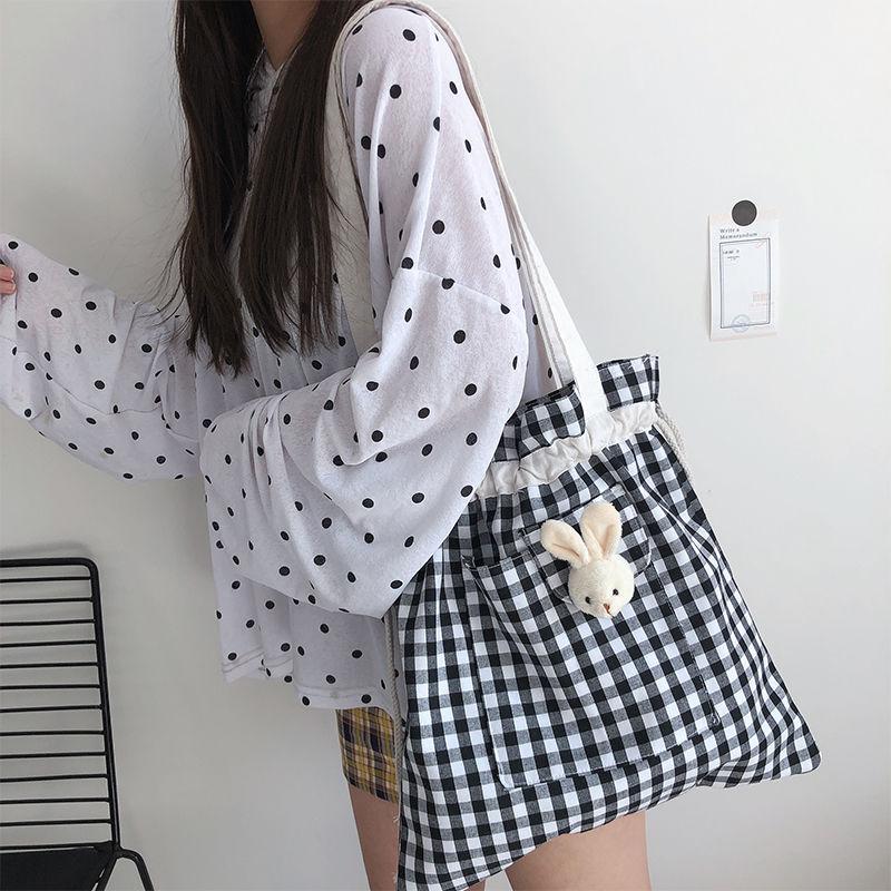 

School Bags NiceMix Plaid Bag Women Korean Mori Girls Canvas Japanese Chic Literary Fairy Student Shoulder Design 2021, White