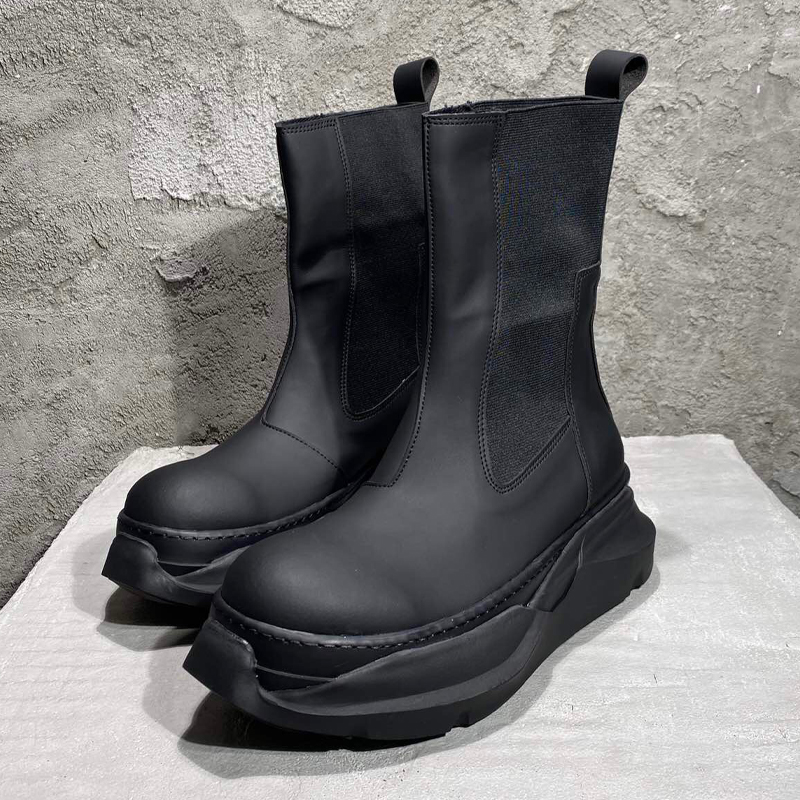 

Men Leather Mid-Half Boots Trainers Casual Man Shoes Height Increasing High-TOP Flats Black Autumn Sneakers, Black-380