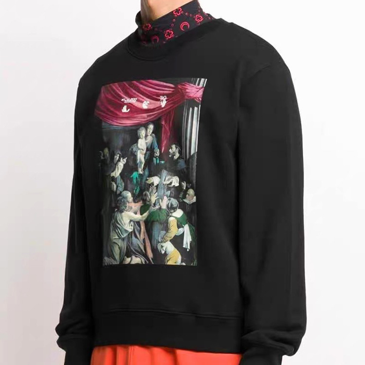 

Hoodies Off Style White Color Madonna Round Neck Sweater Hip Hop Casual Fashion Brand Men's and Women's Jacket, Black
