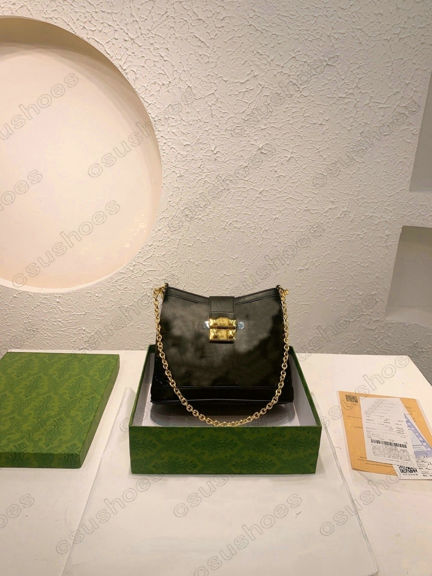 

Ophidia 675788 Handbag Chains Bag Single Shoulder Bags Cross Body Vintage Womens Luxury Designers Black print Embossing Letter Criss-Cross Double With Package, No bag