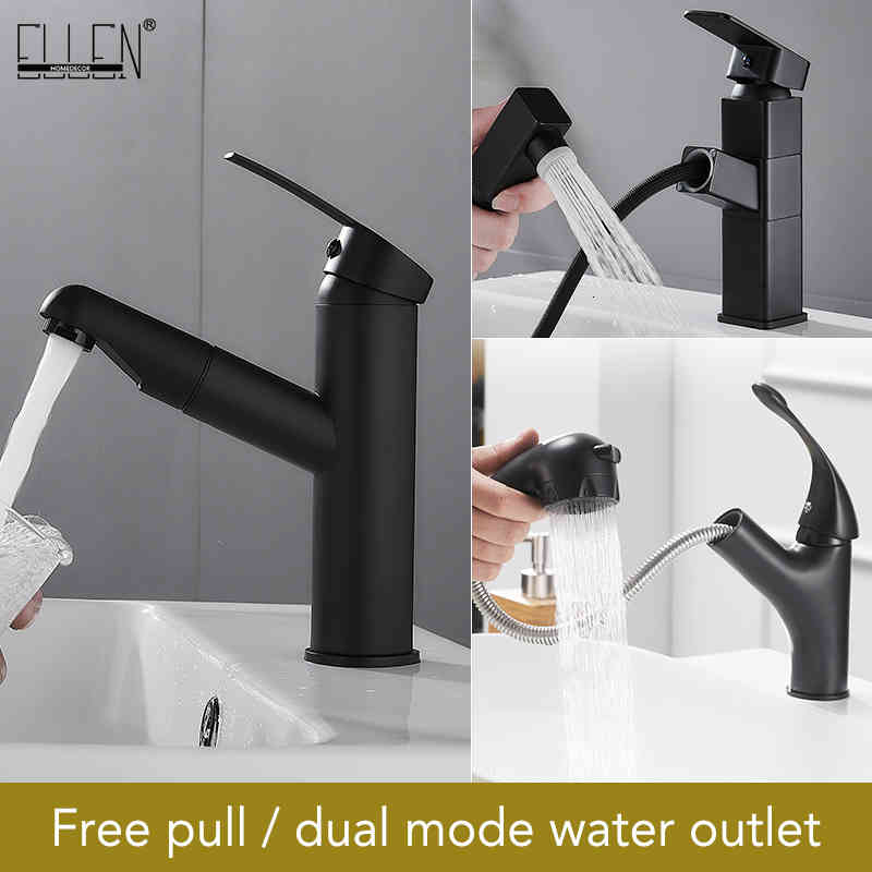 

Bathroom Sink Faucets Pull Out Basin Faucet Single Handle Hot and Cold Water Crane Vessel Black Chrome Finished Mixer Tap Elk83 K0