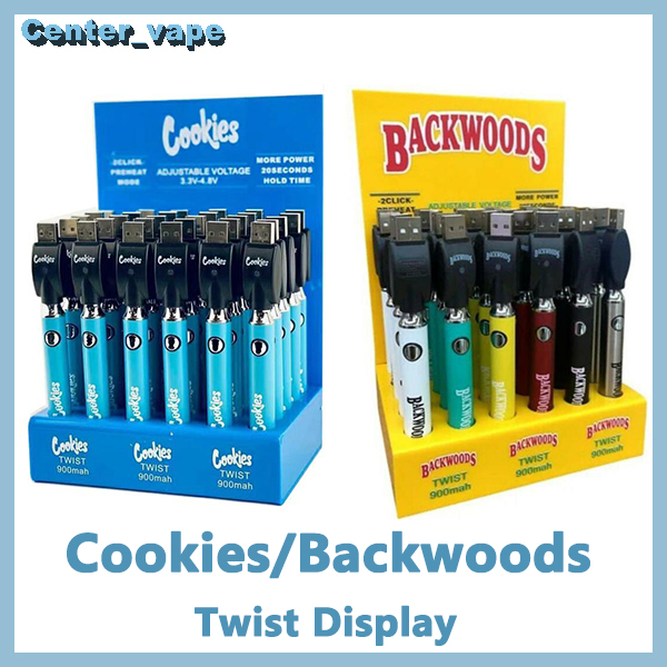 

Cookies Backwoods Twist Preheat VV Battery 900mAh Bottom Voltage Adjustable Usb Charger Vape Pen For 510 Cartridges 30Pcs A Display Box
