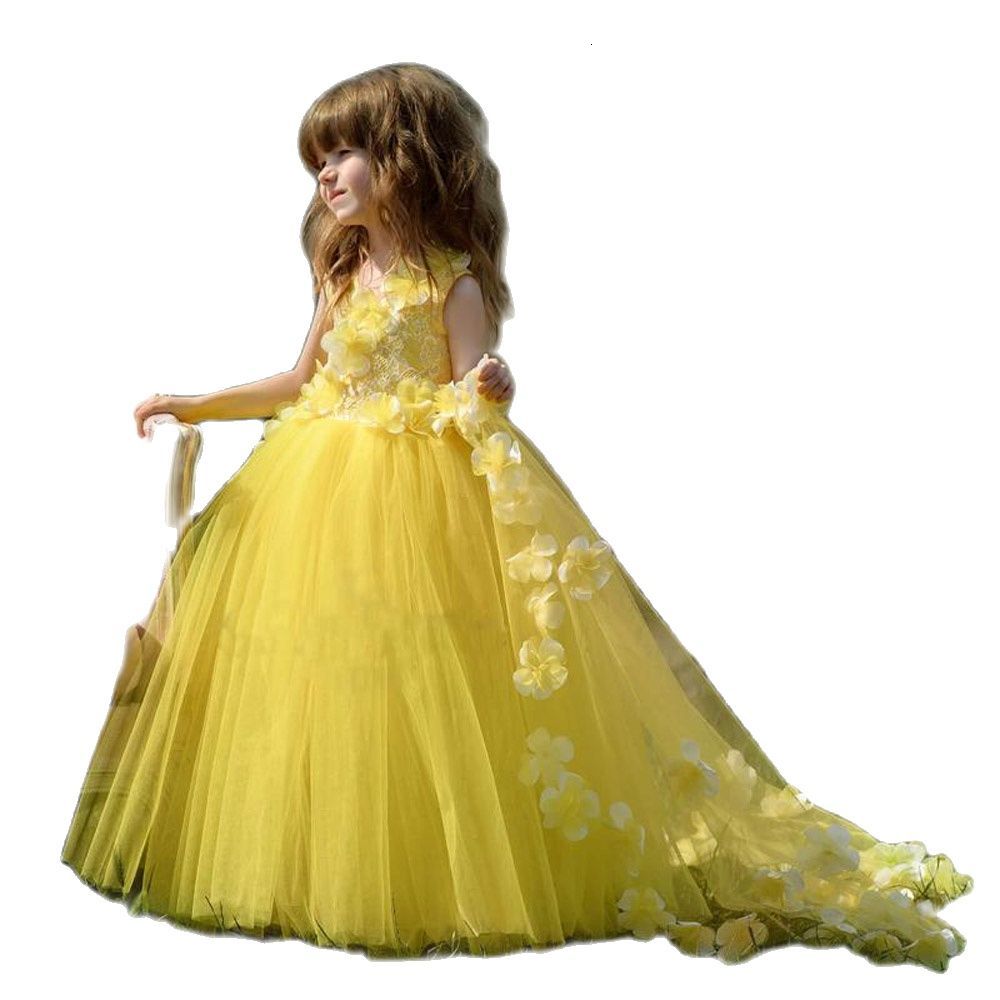 

Casual Dresses 4-14 yellow years flower girl ed flowers decoration wedding change ball beauty birthday, White