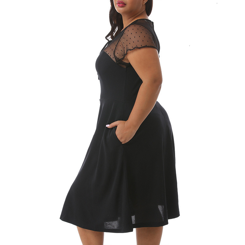 

women's Summer Casual Dresses hollow sexy large dress straight mesh stitched A-line skirt, Black