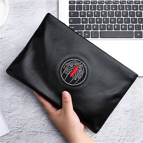 

Factory wholesale brand men handbag fashion bag leather business clutch bags large-capacity leathers man wallet small bee embroiderys clutchs handbags, Trumpet black(boutique box)
