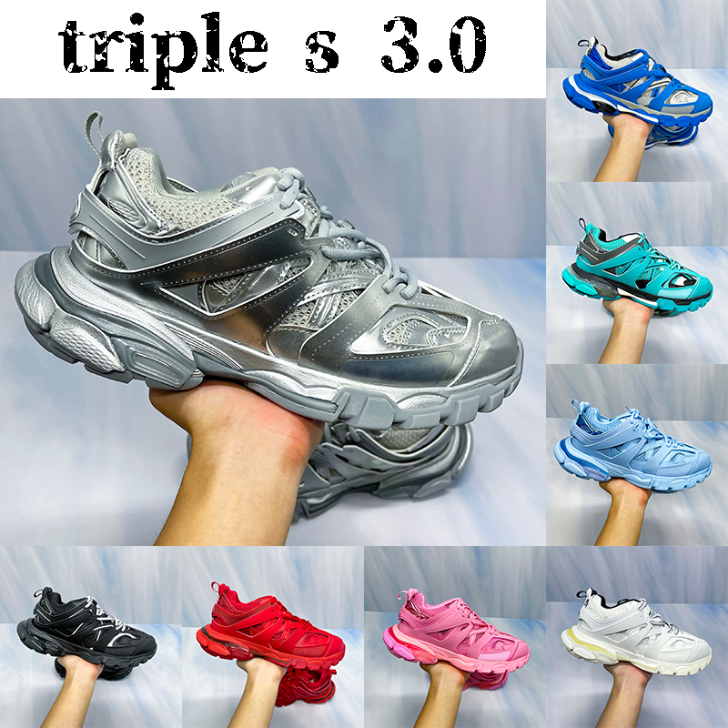 

2021 men women Triple S 3.0 paris Casual Shoes black white ice blue metallic sivler yellow grey emerald burgundy platform mens trainers sneakers, 27# bubble wrap packaging