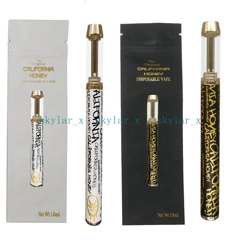 

California Honey Disposable Vape Pen Bags E Cigarettes Kits Rechargeable 400mAh Battery 0.8ml Empty Thick Oil Ceramic Coil Gold Cartridge Packaging Bag