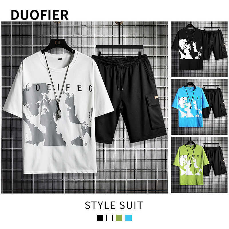 

Men's Sets Hip Hop Clothes Streetwear Summer Outfit Male T-shirt + Shorts 2 Pieces Fashion Set Casual Pullover Sports Tracksuits 210603, Tz6846green
