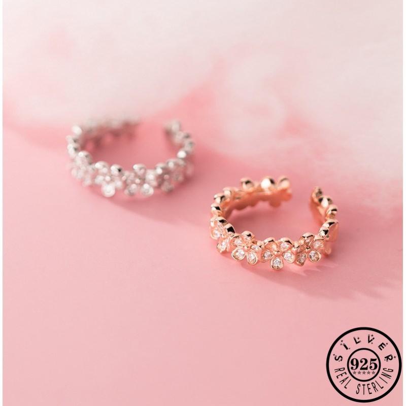 

Cluster Rings 925 Sterling Silver Cubic Zirconia Flower Shape Wedding Bands Adjustable Rose Gold Color Open Finger Jewelry For Women