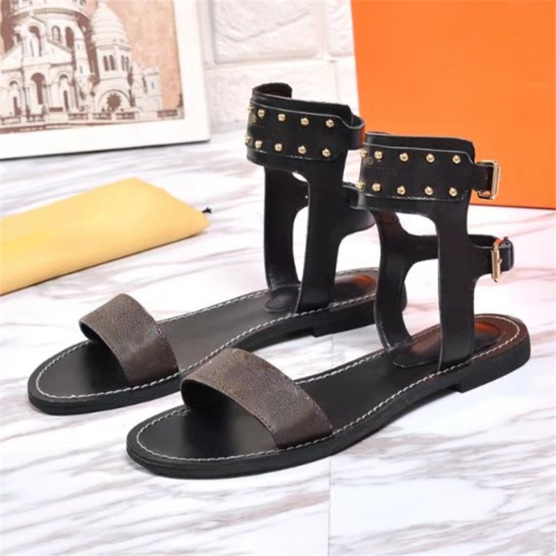 

Classic Women Sandals Sexy Ankle High Boots Summer Flats Slides Striking Gladiator Slippers Leather Outsole Sandal Ladies Beach Roman Slipper, Color 4