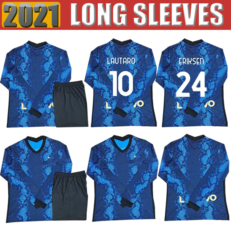 

INTER Long sleeve soccer jersey Dzeko MILAN BARELLA VIDAL ERIKSEN 21 22 football shirt 2021 2022 uniforms men + kids kit socks 4th fourth Du, Black;yellow