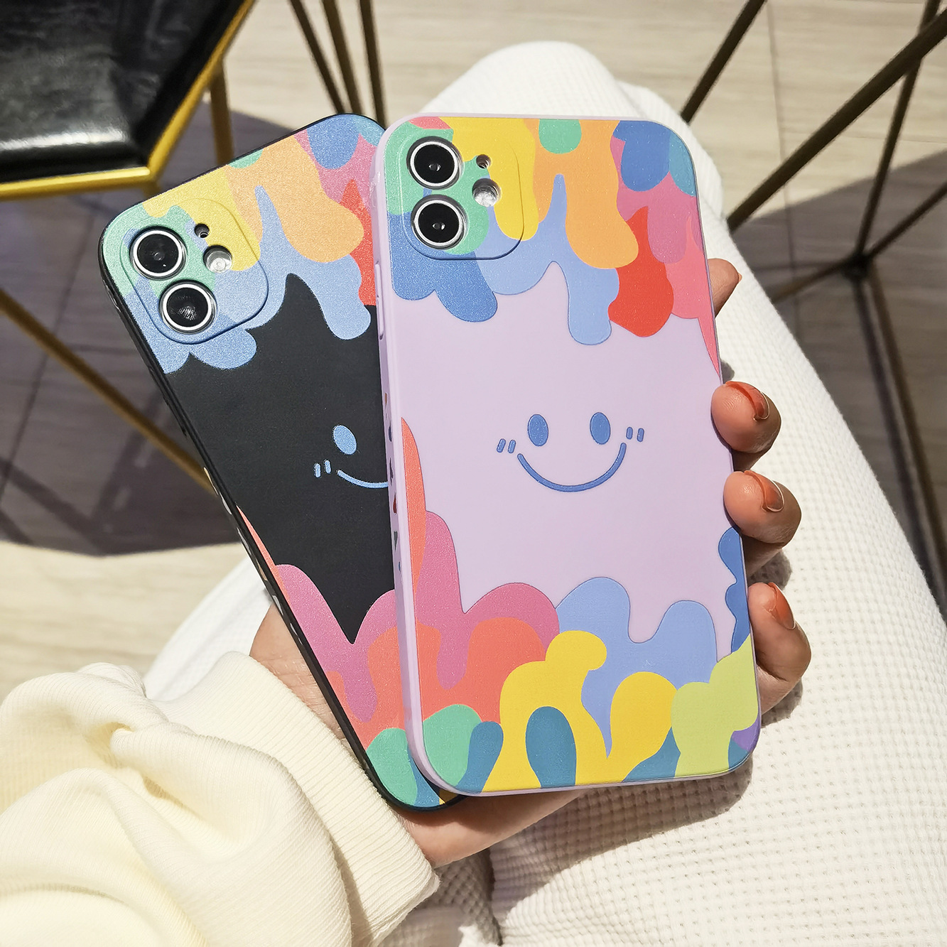 

2022 Newest TPU Soft Phone Cases for iPhone 13 12 11 Pro MAX XS XR SE 2 7 8 Plus multi color Smiley Liquid silicone back cover, Purple