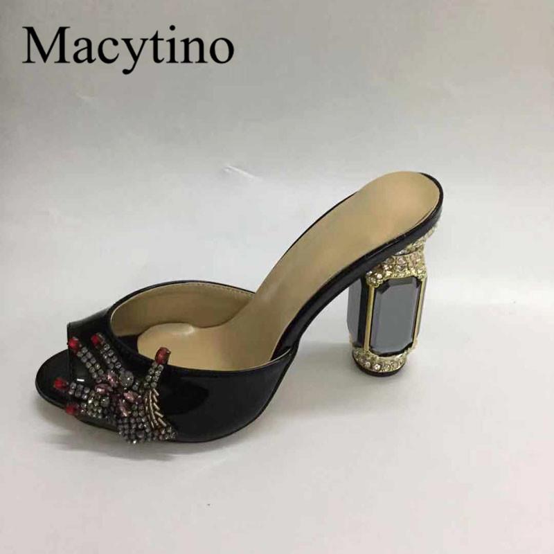 

Slippers Macytino Beauty Sandals Jeweled High Heel Open Toe Summer Shoes Women Plus Size Mules, Black