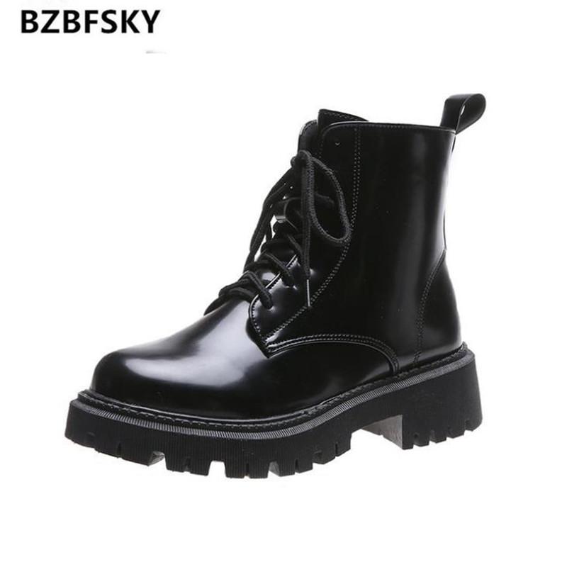 

Boots BZBFSKY Women Red Ankle 2021 Autumn Fashion Female Lace Up Platform Black