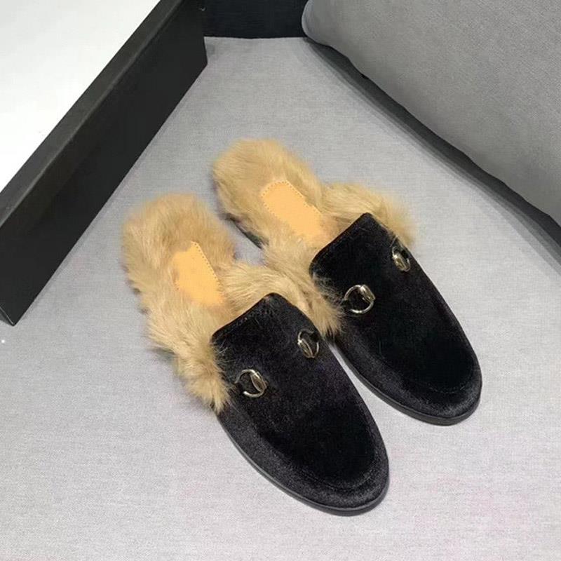 

Women Winter Fur Slippers Flat Embroidered Buckle Closed Toe Muller Womens Home Slides Slip On Autumn Females Solid Color Shoes, Flower