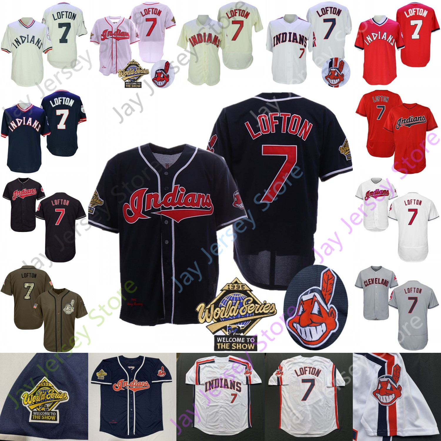 

Kenny Lofton Jersey 1995 WS Dark Blue White Button Turn Back Red Navy Grey Cream Player Pullover Size -3XL, White i