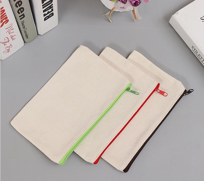 

21x9cm DIY White canvas blank plain zipper Pencil pen bags stationery cases clutch organizer bag Gift storage pouch s