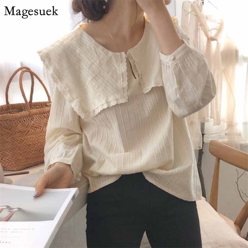 

Ladies Blouse Autumn Korean Women Long Sleeve Casual Turn-down Collar Solid Loose Tops Blusas Clothes 10187 210518, White