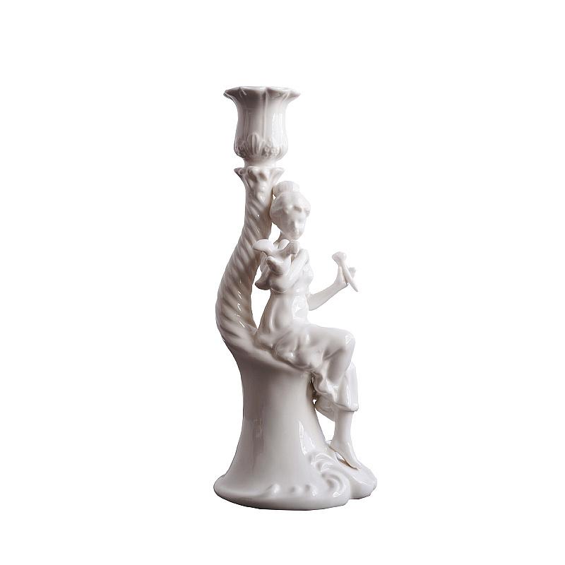 

Nordic Ceramic Candle Holders White Art Girl Flower Fairy Candlestick Wedding Centerpieces Bougeoir Gift Candles Home Decoration