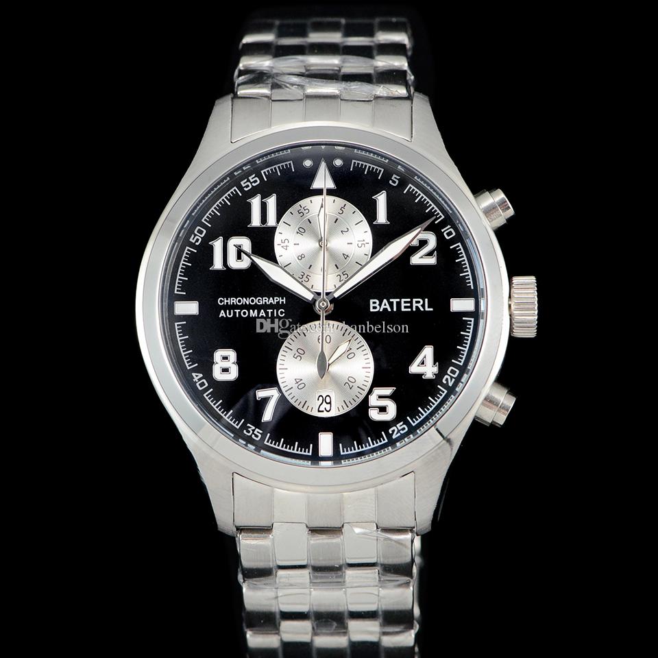 New Batl Hommes Sport Montres Quartz Mouvement Chronographe Montre Visage noir Sangle en acier Montre Montre Homme 1Top