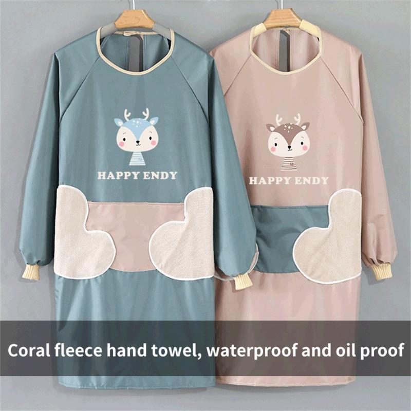 

Apron Gown Long-Sleeved Household Kitchen Waterproof Oil-Proof Japanese Cartoon Korean Adult Men And Women Overalls Custom 2Pcs Aprons