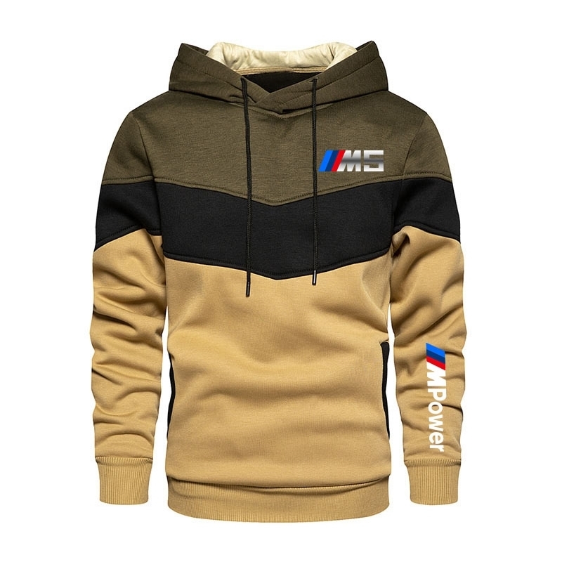

Men's 2021 new men's stitching BMW fashion autumn and winter hooded sports hoodie clothing casual loose polar fleece warm, Black