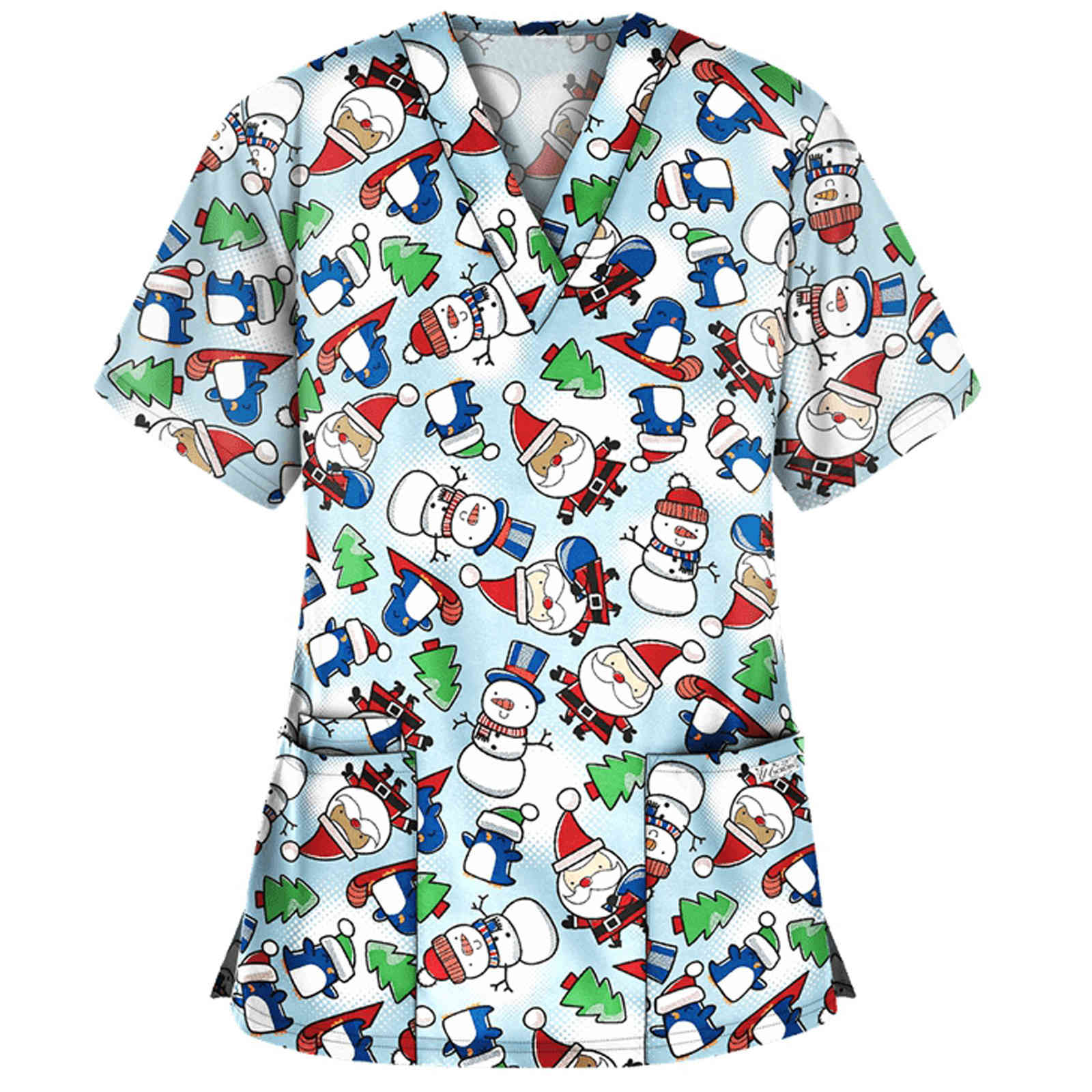 

Women Sleeve V-neck Tops Working Uniform Christmas Thanksgiving Blouse Uniforms Short Sleeved Pet Scrubs Costume Dropship, White