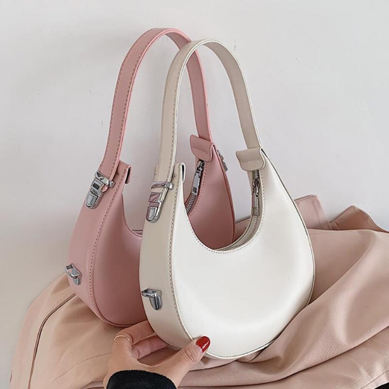 

Shoulder Bags Half Moon Design PU Leather Small Underarm 2021 Women Fashion Lady Party Handbags And Purses, Black