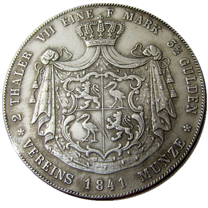 

(DE01)1841 German 2 Thaler- Heinrich XX Silver Silver Plated Craft Copy Coin metal dies manufacturing factory Price
