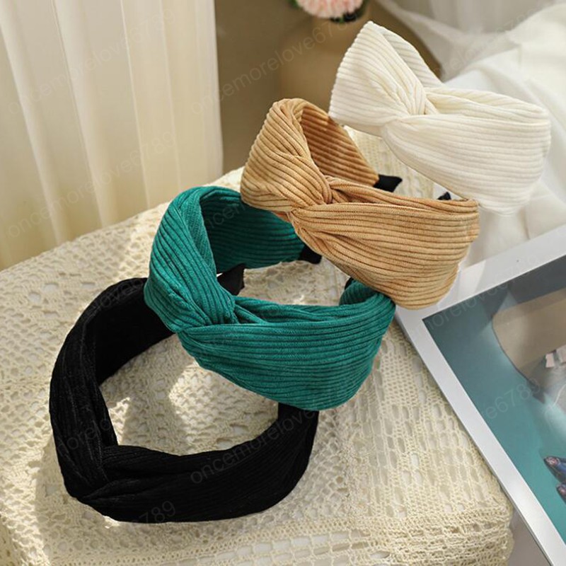 

Corduroy Hairband Solid Color Wide Side Warm Headband Autumn Winter Vintage Cross Knot Headwear Hair Accessories