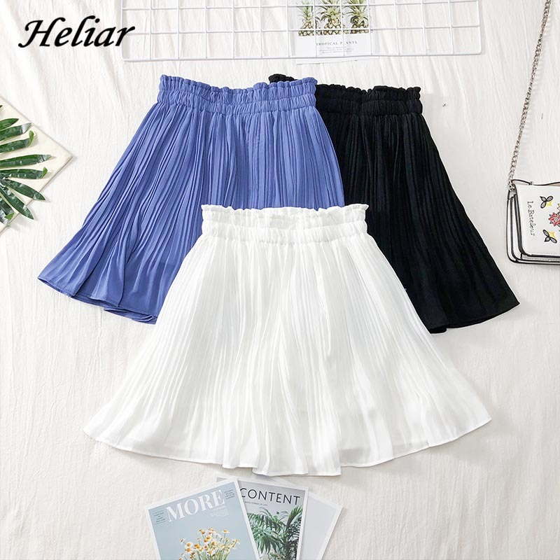 

Skirt Ruffles A-line Mini Dress Pleated Solid Elastic High Waist Students Skirts Summer Women 210518, Black