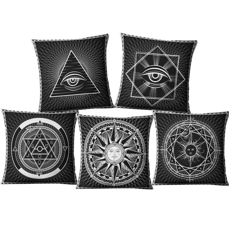 

Mandala Black And White Mysterious Sun God Pillow Cover Linen Cushion For Sofa Seating Living Room Home Decor Case Cushion/Decorative