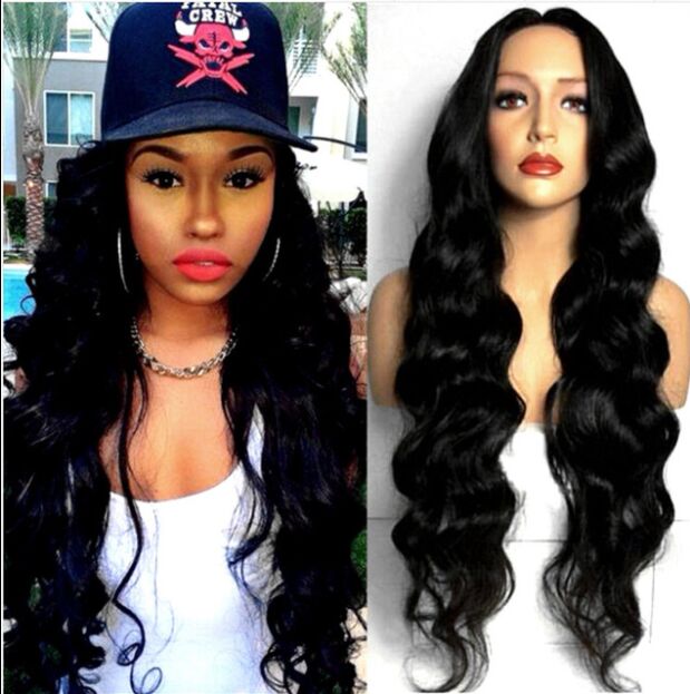 

European and American fashion wig high temperature silk big wave black part long curly hair ladies