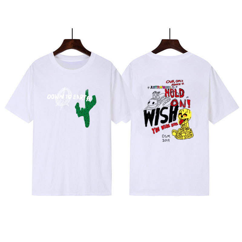 

Summer Travis Scott Men's T-shirt Double Sided Printing Men's Round Neck Short Sleeve Top, White;black