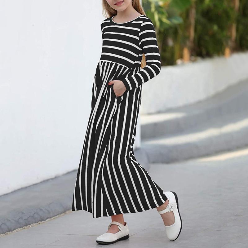 

Girl's Dresses 2021 Toddler Baby Girls Dress Autumn Long Sleeve Striped Print For Kids Clothes Casual Princess 2-12Y, Red;yellow