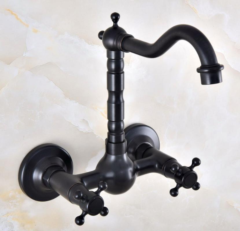 

Black Oil Rubbed Bronze Bathroom Kitchen Sink Faucet Mixer Tap Swivel Spout Wall Mounted Two Handles Mnf854 Faucets