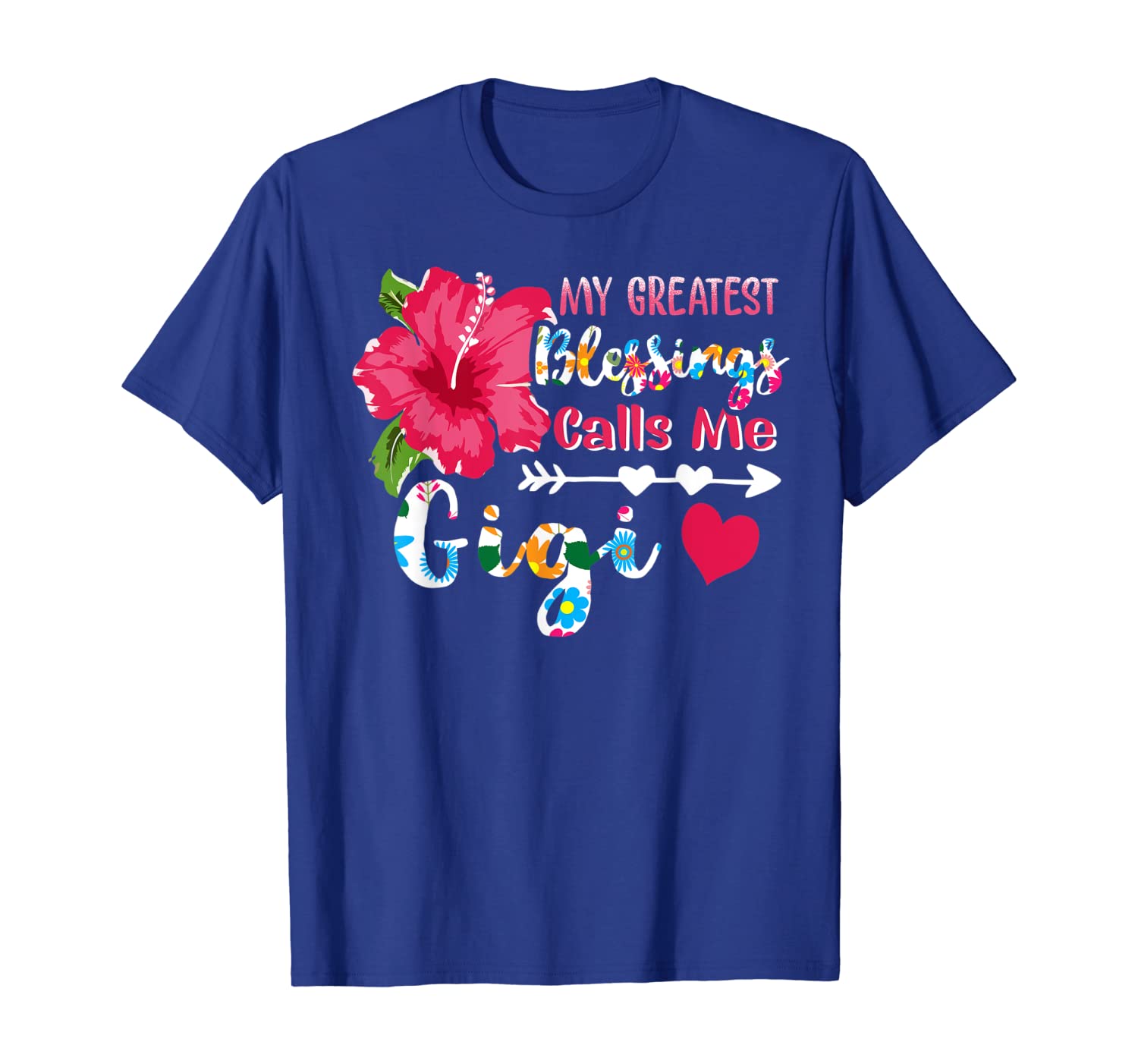 

My Greatest Blessings Call Me Gigi Floral Heart Gift T-Shirt, White;black