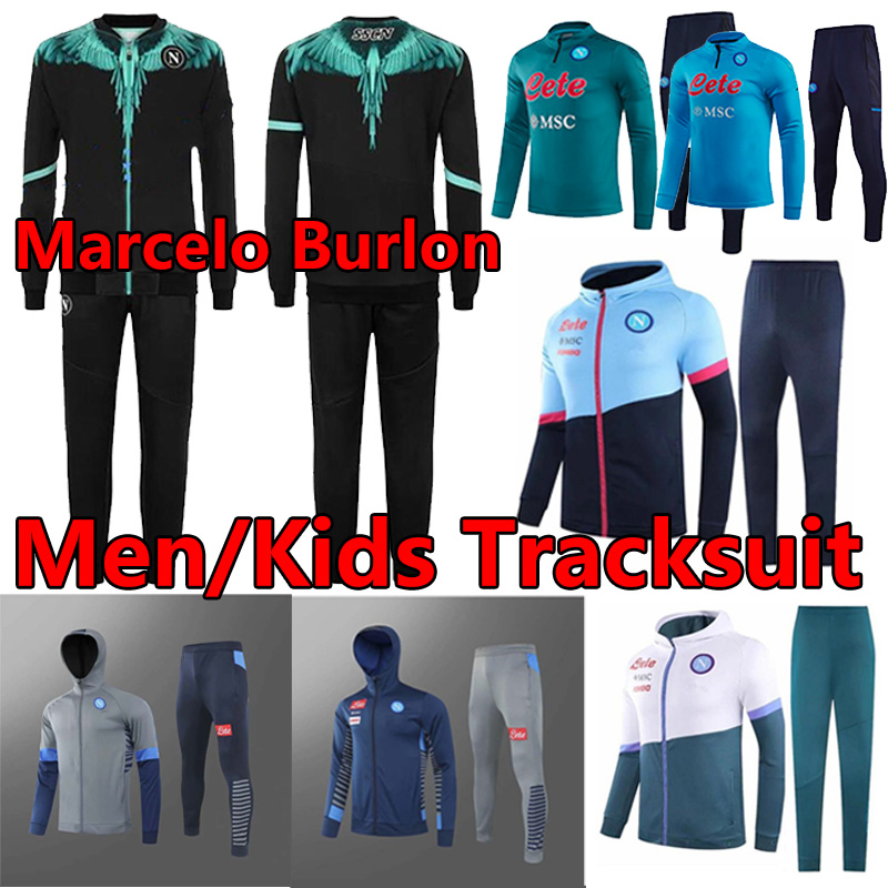 

21/22 Napoli MARADONA Burlon soccer jersey Nàpule 2021 Hoodies Jackets set training Windbreaker Sweater Tracksuits Naples MERTENS Men+Kids Survetement Jogging, Black